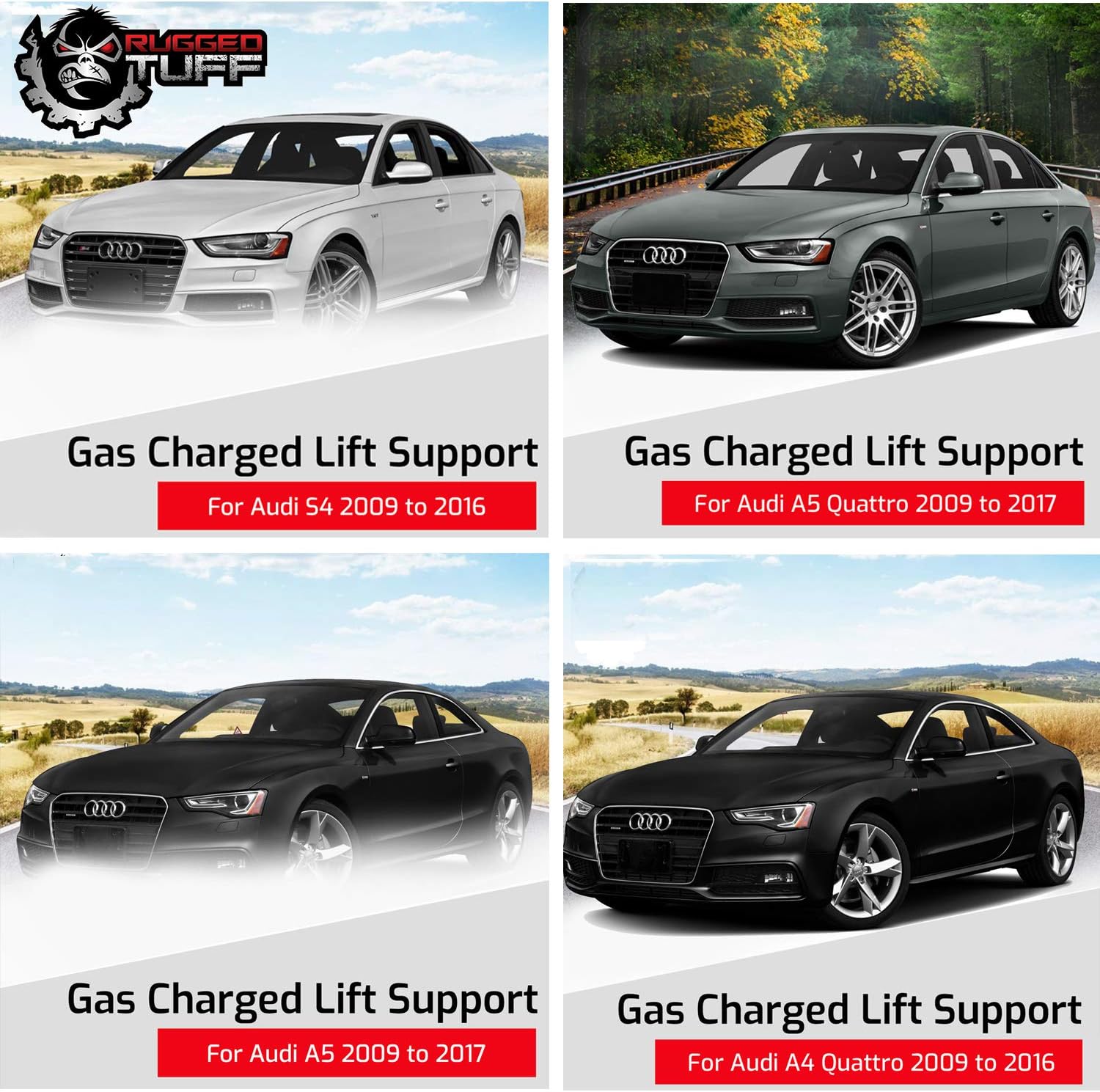 Rugged TUFF RT130032 Front Hood Lift Support Shock for Audi A4 S4 A5 S5 RS5 Allroad Gas Springs Arms 8T0823359 1-Piece Set