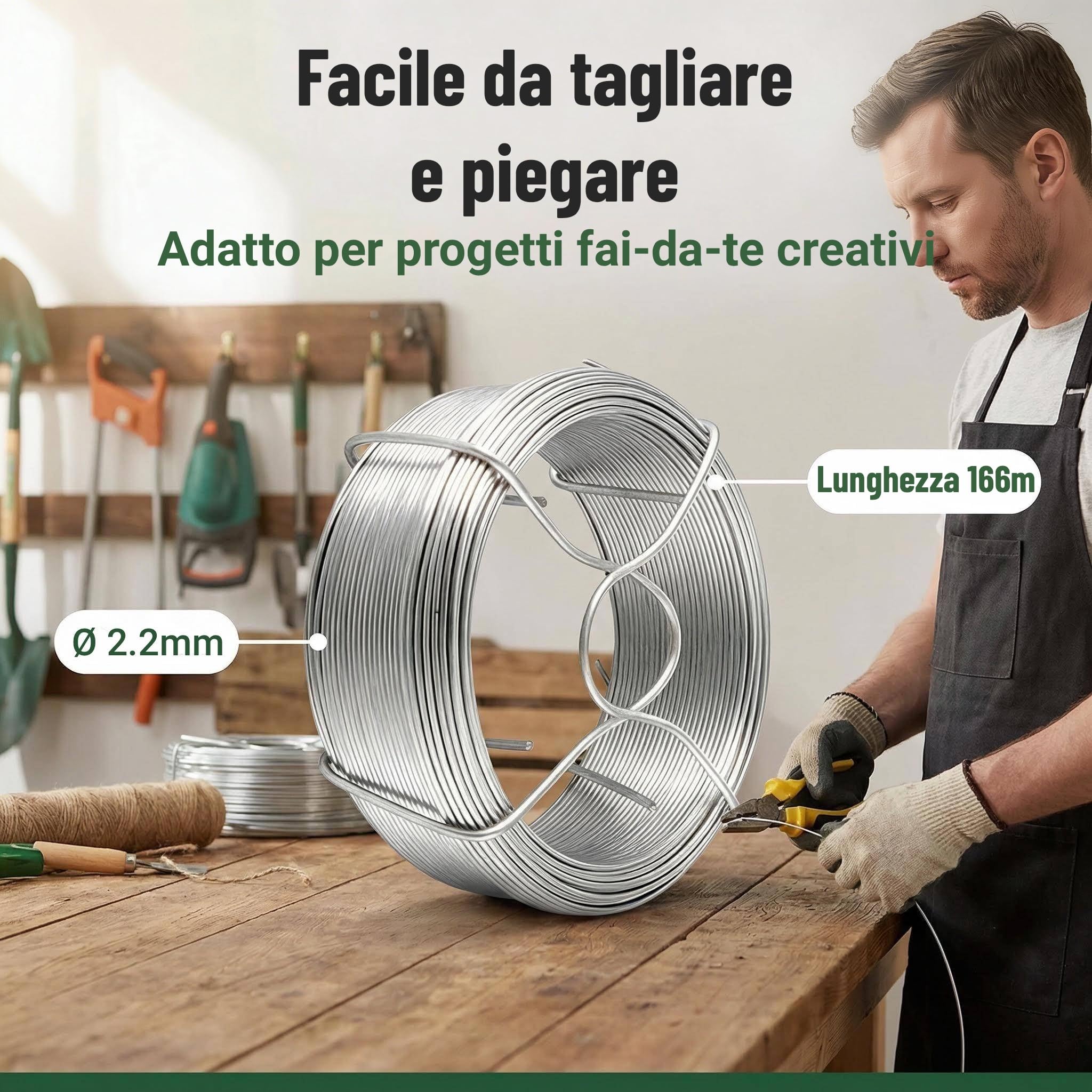 Amagabeli Garden Home Filo di ferro da giardino zincato, 2,2 mm, peso 5 kg, filo di tensione rotolo di filo di ferro metallico rivestito per recinzione WR2 DA098
