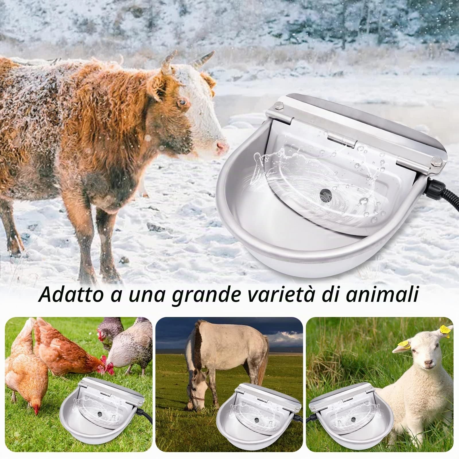 Ciotola Dell'acqua Riscaldata Automatica In Acciaio Inox Con Valvola A Galleggiante 220V, 80 Watt, Ciotola Termica Per Bestiame, Bovini, Cani, Capre, Maiali, Cavalli