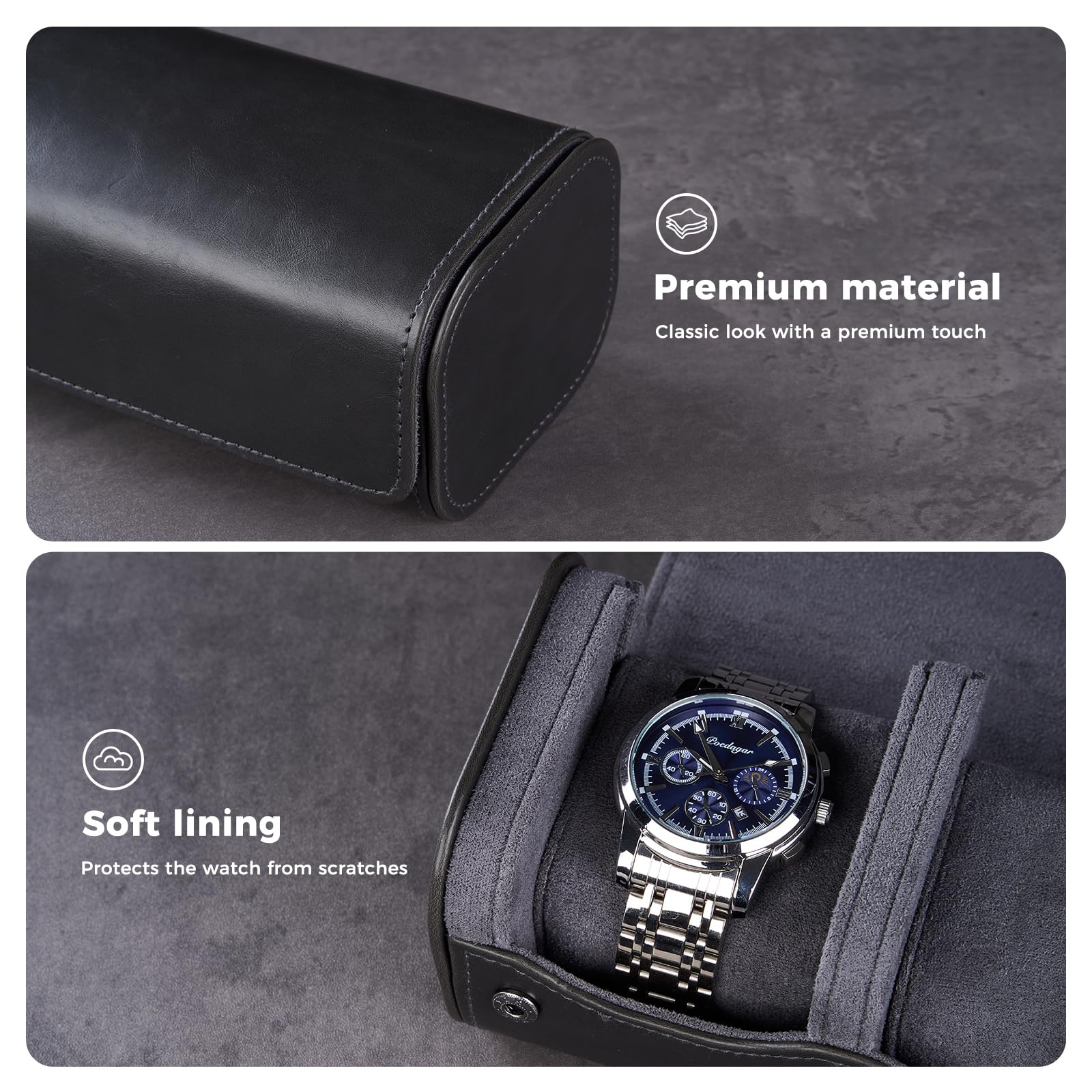 ProCase Estuche para Reloj, Organizador Portable Relojero de PU para Viaje, Negro
