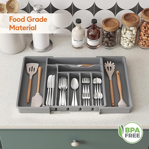 Miniatura 8 de Lifewit Organizador de cajones de cubiertos, organizador de utensilios expandible para cajones de cocina, bandeja ajustable de cubiertos y