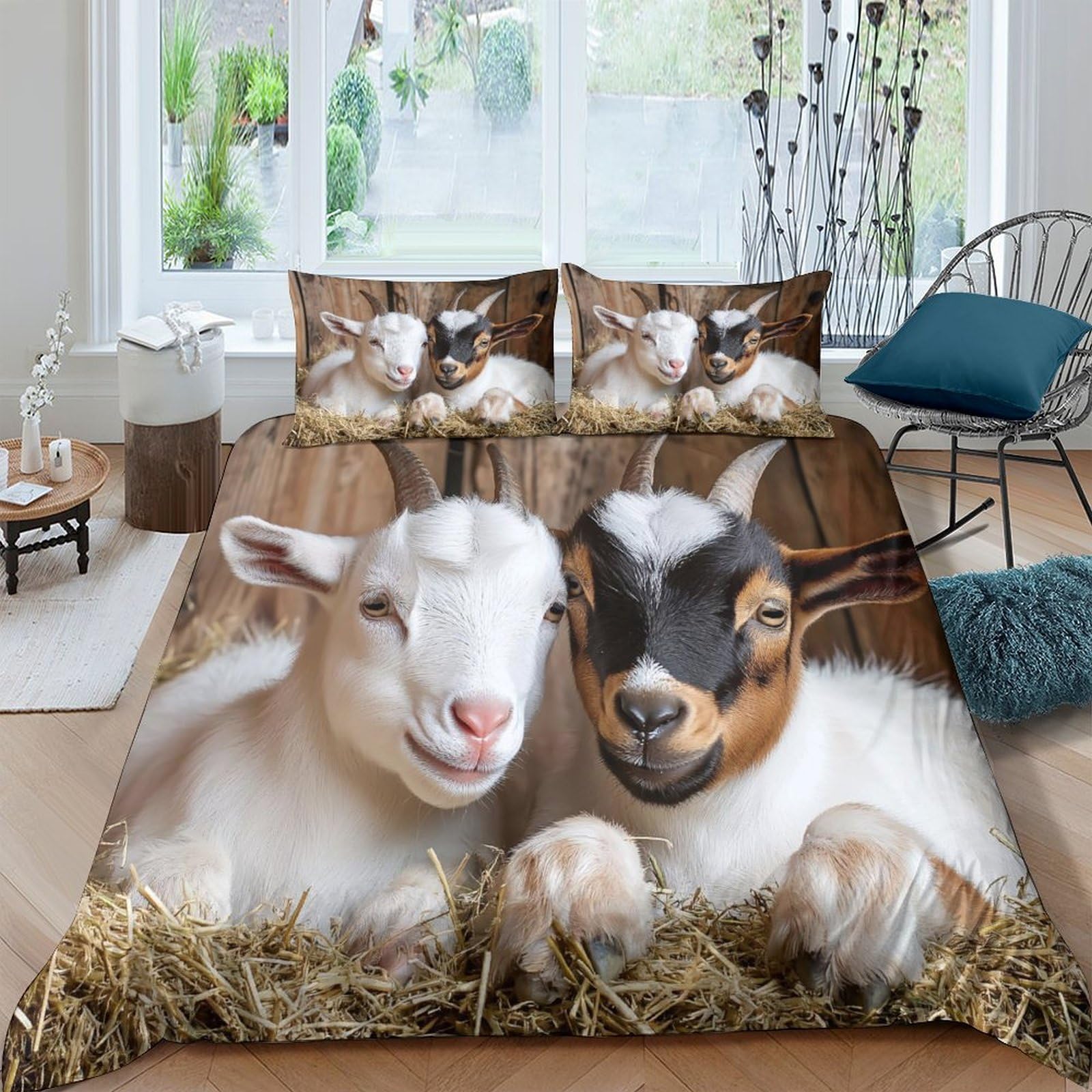 Ctjqhvkz Style-7 3D Printed Cute Baby Goat Fitted Sheet Microfiber Soft Farmhouse Animal Mattress Cover For Bedroom Guestroom Decor Single（135X200cm）