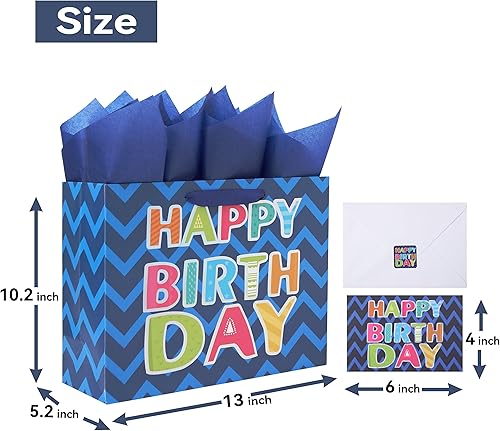 Miniatura 2 de Bolsa de regalo azul grande de 13 pulgadas para fiestas de cumpleaños de hombres o mujeres, fiestas de niños, niñas o niños, baby showers, bebés
