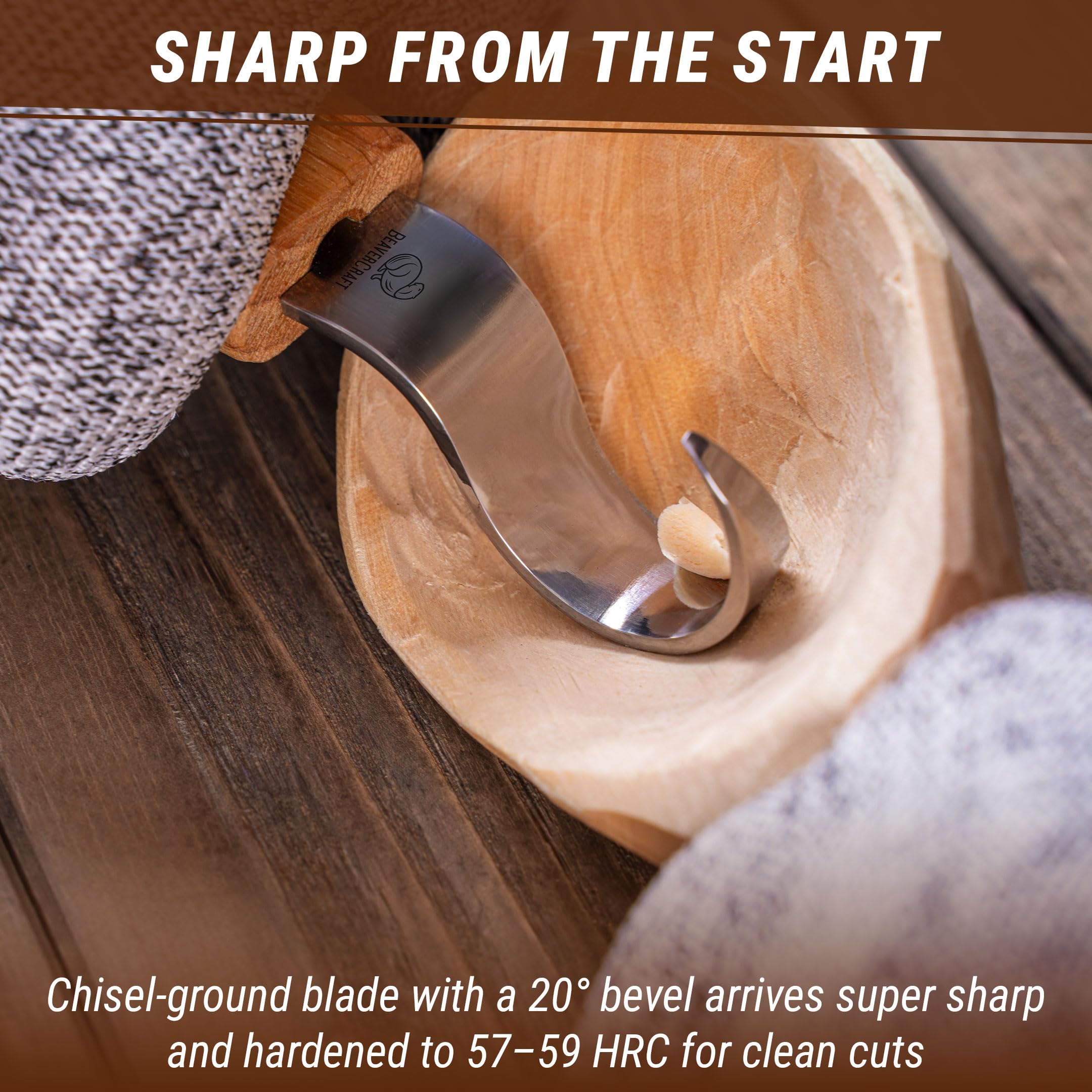 BeaverCraft Cuchillo Curvo SK1 para Tallar Cucharas – Herramienta de Tallado para Diestros – Cuchillo para Cucharas, Cuencos y Tazas – Herramientas de Tallado para Principiantes y Profesionales