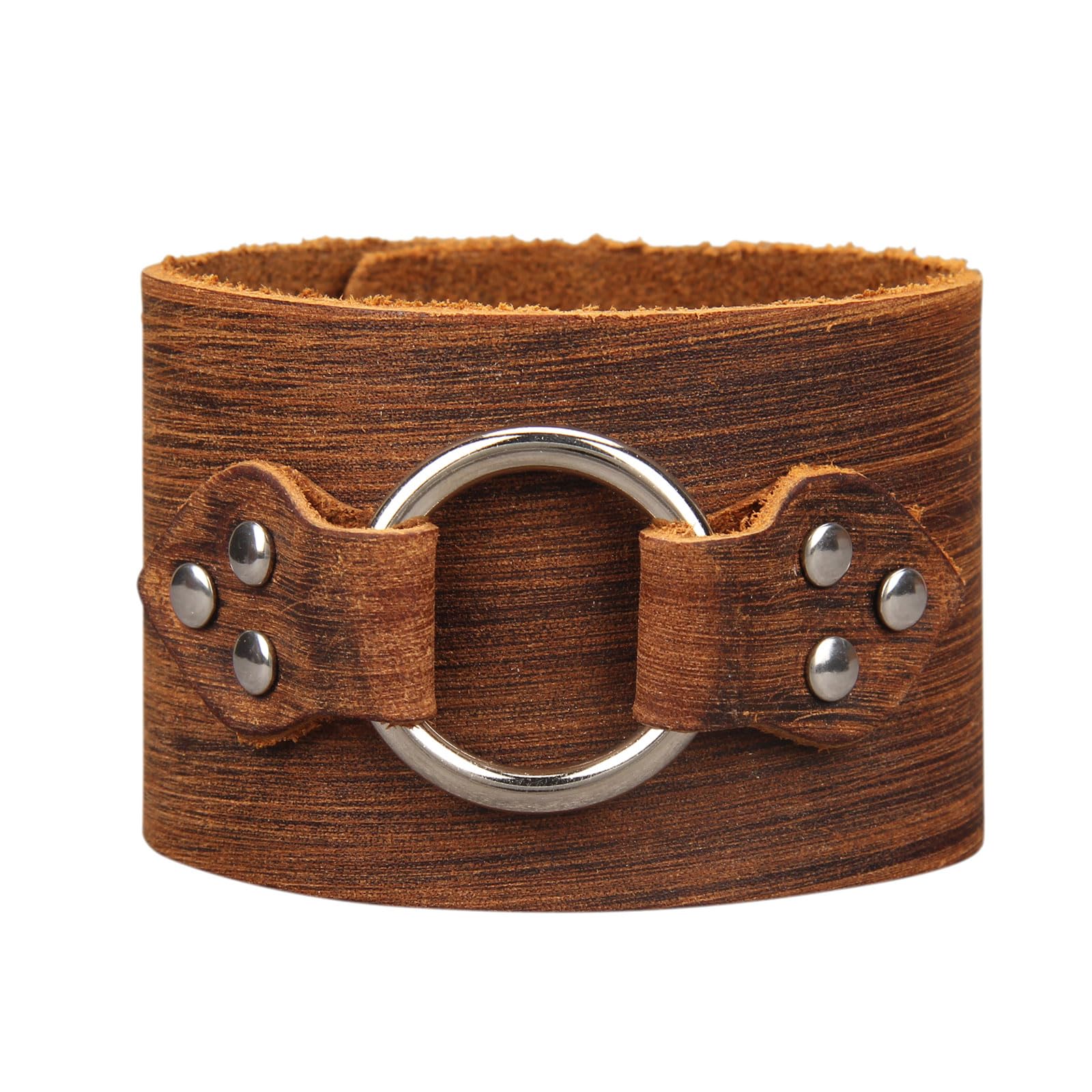 Jeilwiy Punk Leather Wristbands for Men Bracelets Handmade Wide Cuff Bangle Braided Jewelry Black Brown Adjustable - Punk Father's Gifts