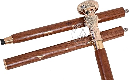 Miniatura 5 de Humaira Nautical Bastón de madera plegable con mango de latón vintage, telescopio victoriano, regalo ideal