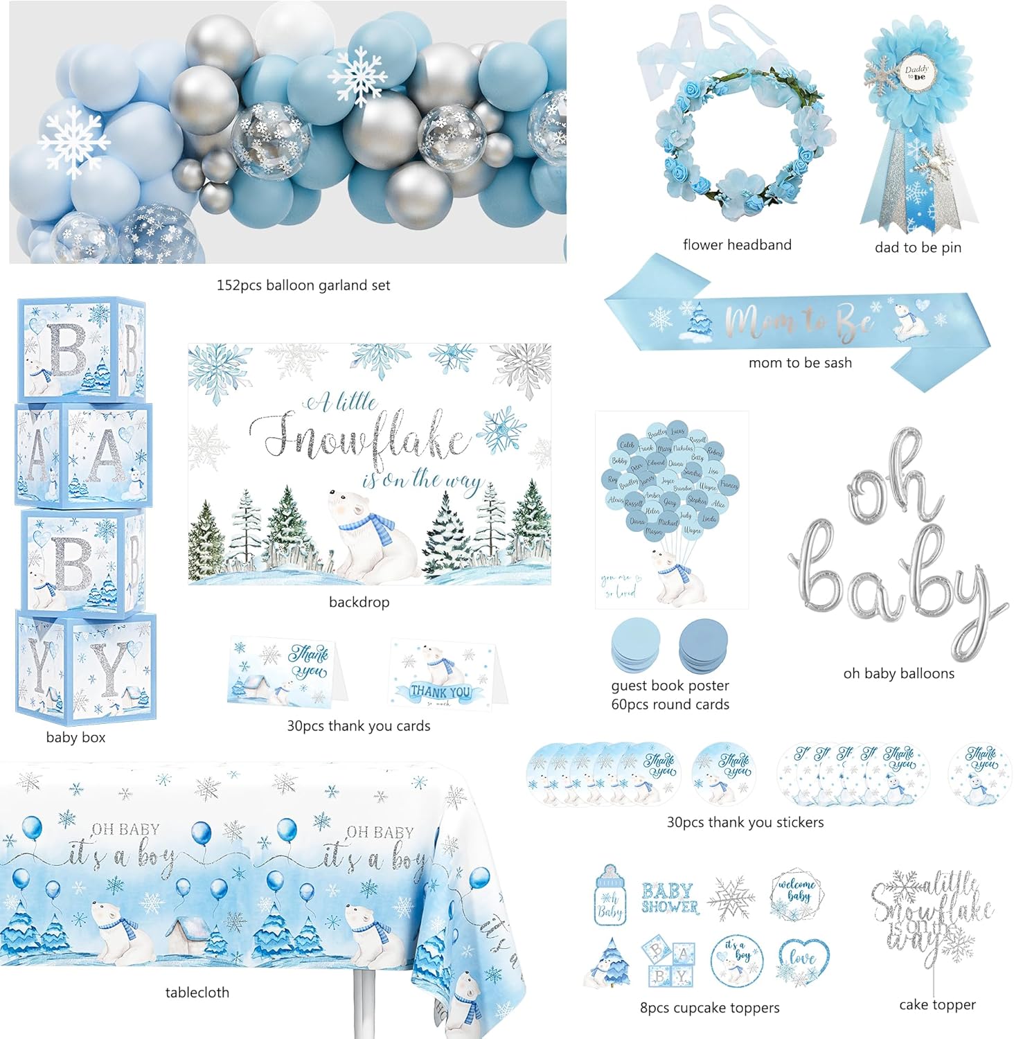 Little Snowflake Baby Shower Decorations Party Supplies, A Little Snowflake is on The Way Baby Shower Decor, Baby Its Cold Outside Party Decoration