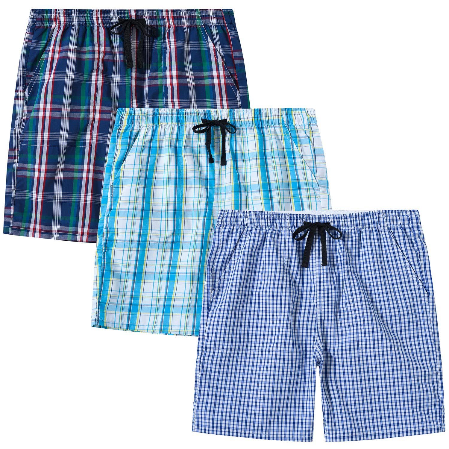 MoFiz Schlafshorts Jungen Baumwolle Kurz Pyjamahose Schlafanzug Karierte Hose Loungewear Nachtwäsche 7-15 Jahre
