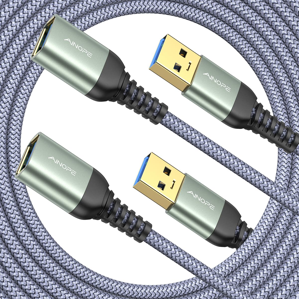 AINOPE 2 Pack USB Extensions Cable High Speed USB 3.0 Extension Cord Type A Male to Female Sturdy Braided Material Fast Data Transfer Compatible with