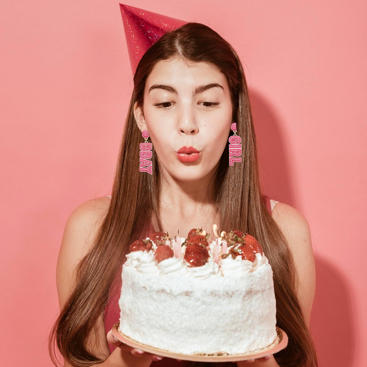 Beaded Glitter BDAY Letter Dangle Earrings - Acrylic Happy Birthday Earrings for Women's Birthday & Holiday Parties - Image 5