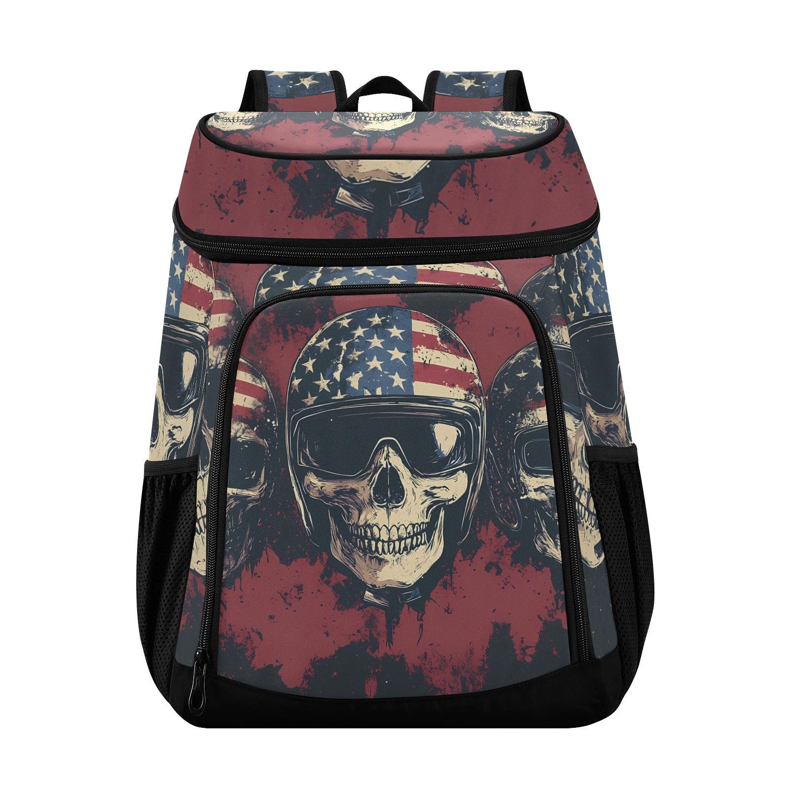 American Flag Three Skeleton Cooler Backpack Cooler Insulated Leak Proof Lunch Backpack 36 Cans Waterproof Soft for Men Women Picnic Hiking Camping Beach