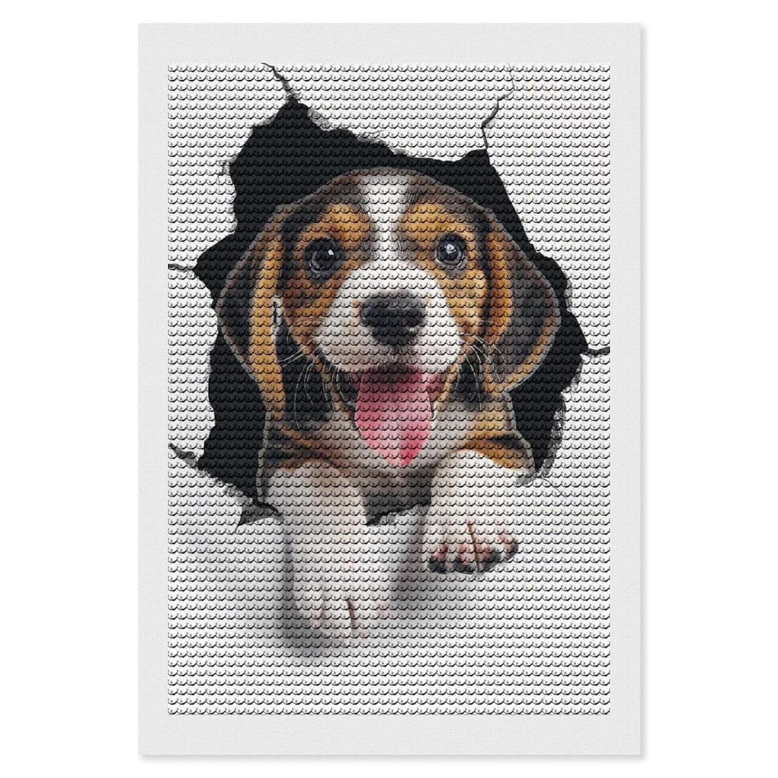 Junmoney Beagle(2) Diamond Painting Canvas Set 8"x12", Full Kit Included, Calming Craft to Unwind, Farmhouse Decor, Christmas Gift