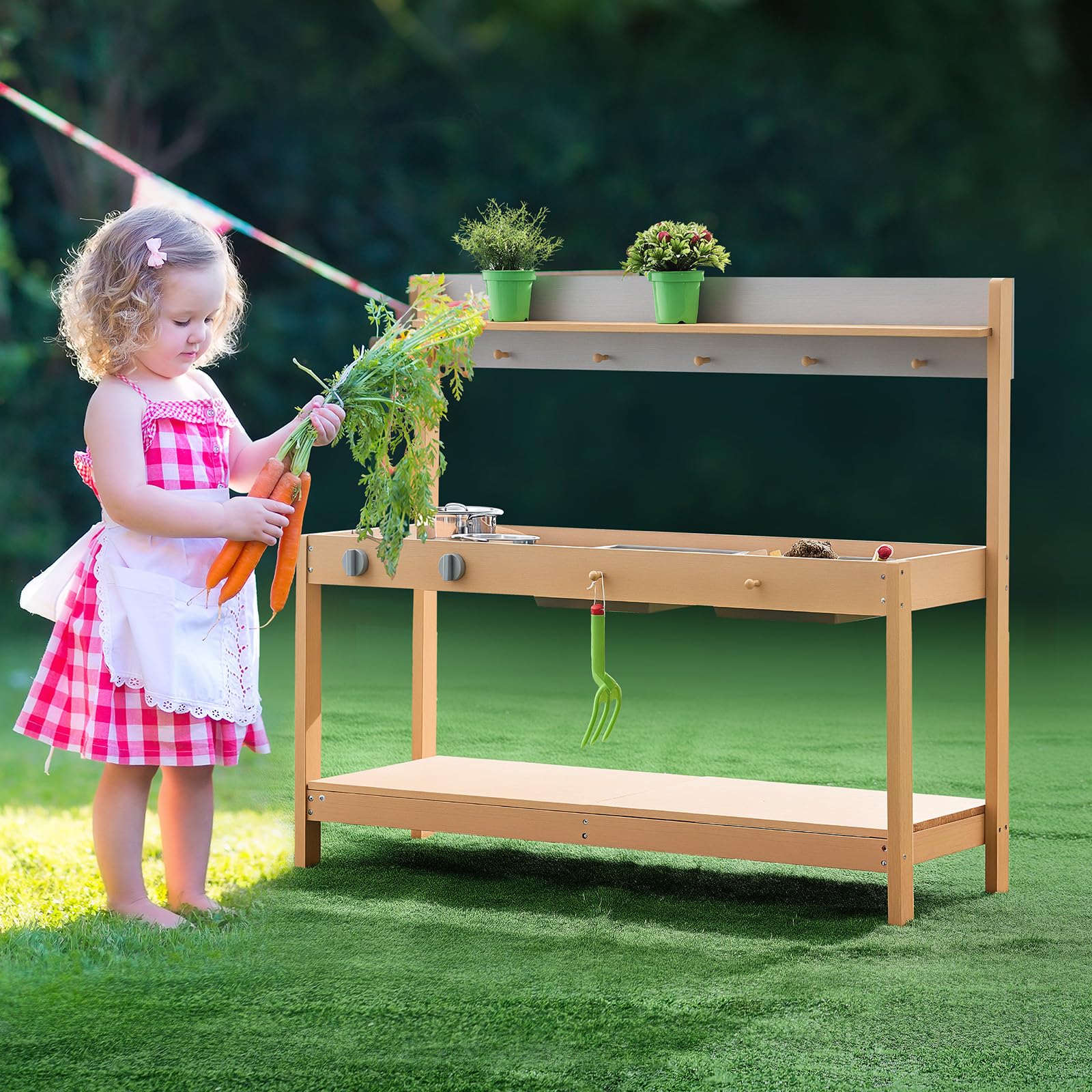 VEVOR Cucina di Fango per Bambini, Larghezza 1000 mm Set da Cucina Giocattolo in Legno con Accessori, Set da Gioco per Negozio di Alimentari all'Aperto, Cucina Gioco per Bambini con Fornello e Lavello