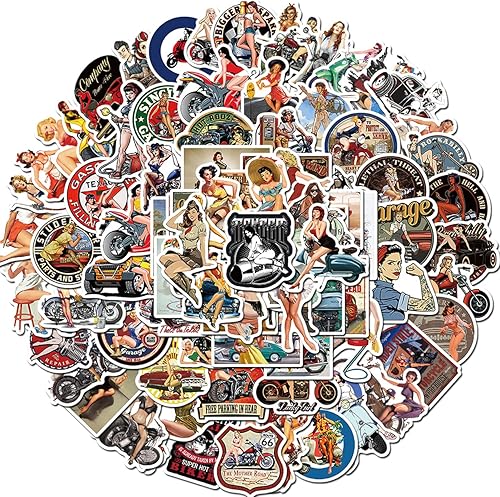 Miniatura 2 de Paquete de 100 calcomanías sexis Pinup Girl para adultos, calcomanías vintage impermeables para botella de agua, laptop, monopatín, bicicleta,