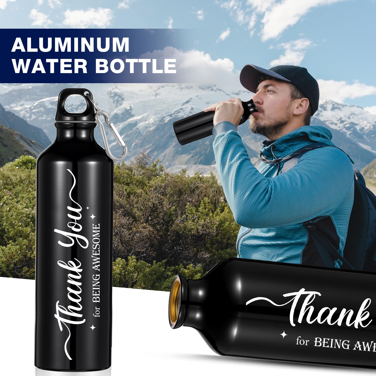 Zhehao 10 Stück Dankeschön Wertschätzung Geschenke Aluminium Wasserflasche Leichte Fahrrad Sport Flasche Wiederverwendbare Rucksackreisen Wasserflaschen Auslaufsichere Reiseflaschen mit Schnalle