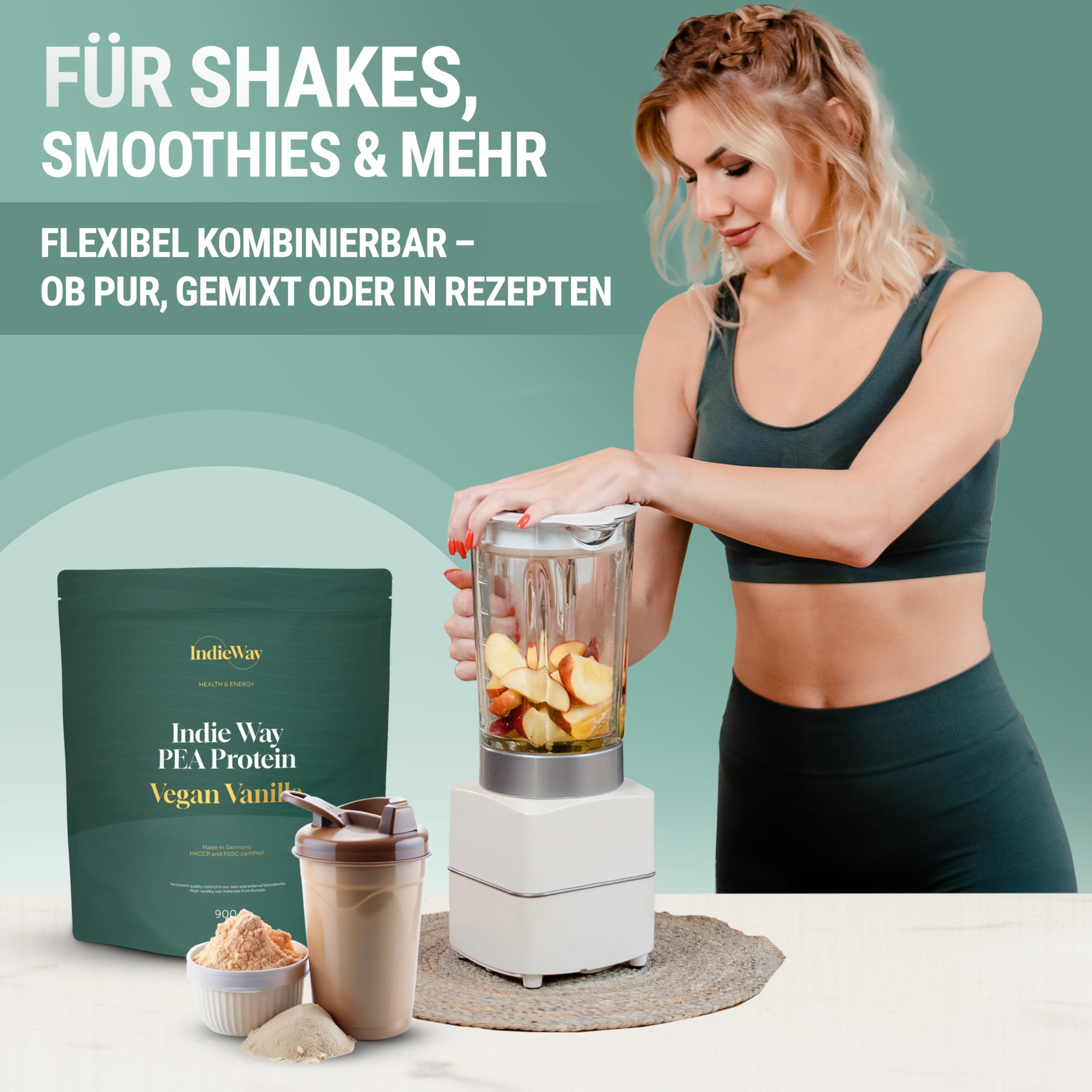 Erbsenprotein Vanilla 900 g - Veganes Protein-Pulver mit Vanille-Geschmack - 76 g Eiweiß auf 100 g - Eiweißpulver für Proteinshakes