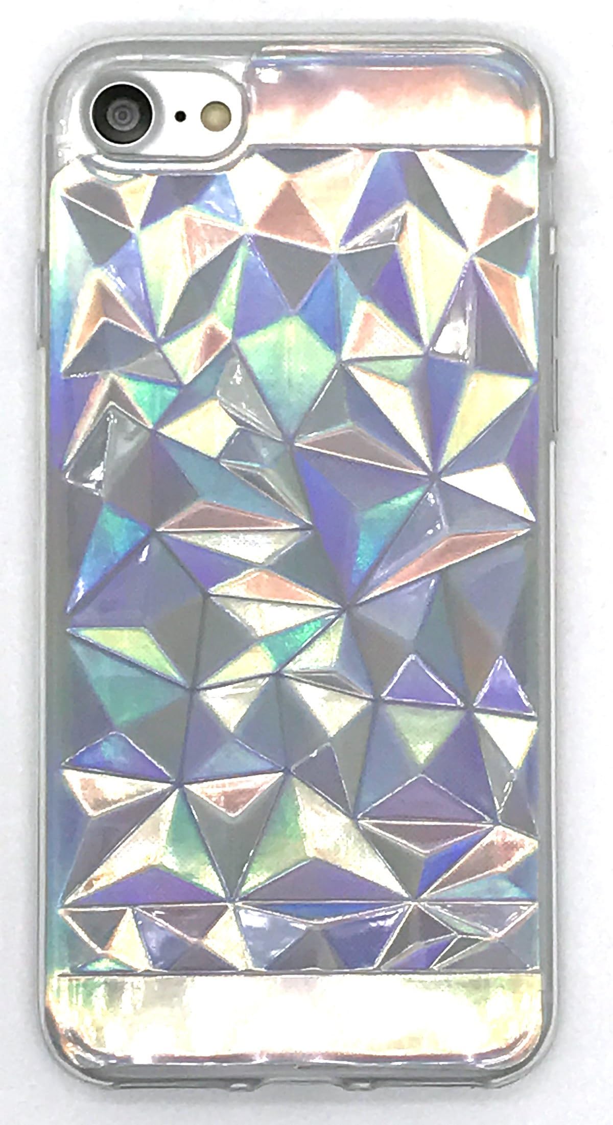 Holographic Iridescent Card Paper + 3D Geometric Diamond Triangle Transparent Clear TPU Cover Case for Iphone 7 Iphone 8 4.7" Holo Pale Grunge Rainbow Metallic Magic Color(Diamond Triangle)