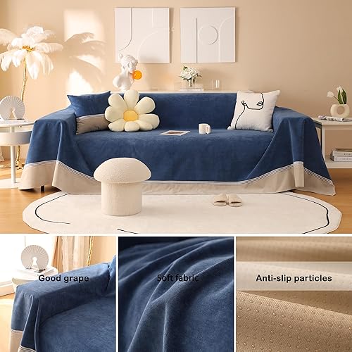 Miniatura 3 de Funda de sofá impermeable para mascotas, funda de sofá azul oscuro para sofá seccional, fundas de sofá de estilo simple para sofá de 2 a 3 cojines,
