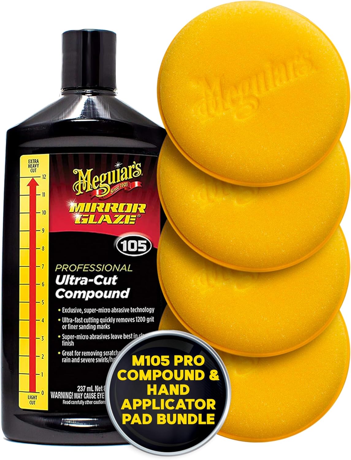 Meguiar’s Glaze and Polish Bundle, Expert Car Care to Keep Your Car’s Exterior Shiny and Defect-Free, Featuring Our 4" Foam Applicator Pads and M105 Meguiar's Mirror Glaze Ultra-Cut Compound