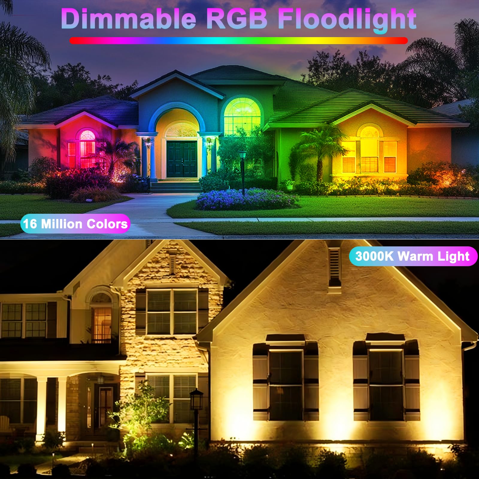 Faretto LED RGB Esterno 50W, 2 Pezzi Barra LED RGB con 360° Telecomando e Controllo APP Bluetooth, Impermeabile IP66 Faretti RGB da Esterno Luce d'Atmosfera RGB per Festa Natale Giardino