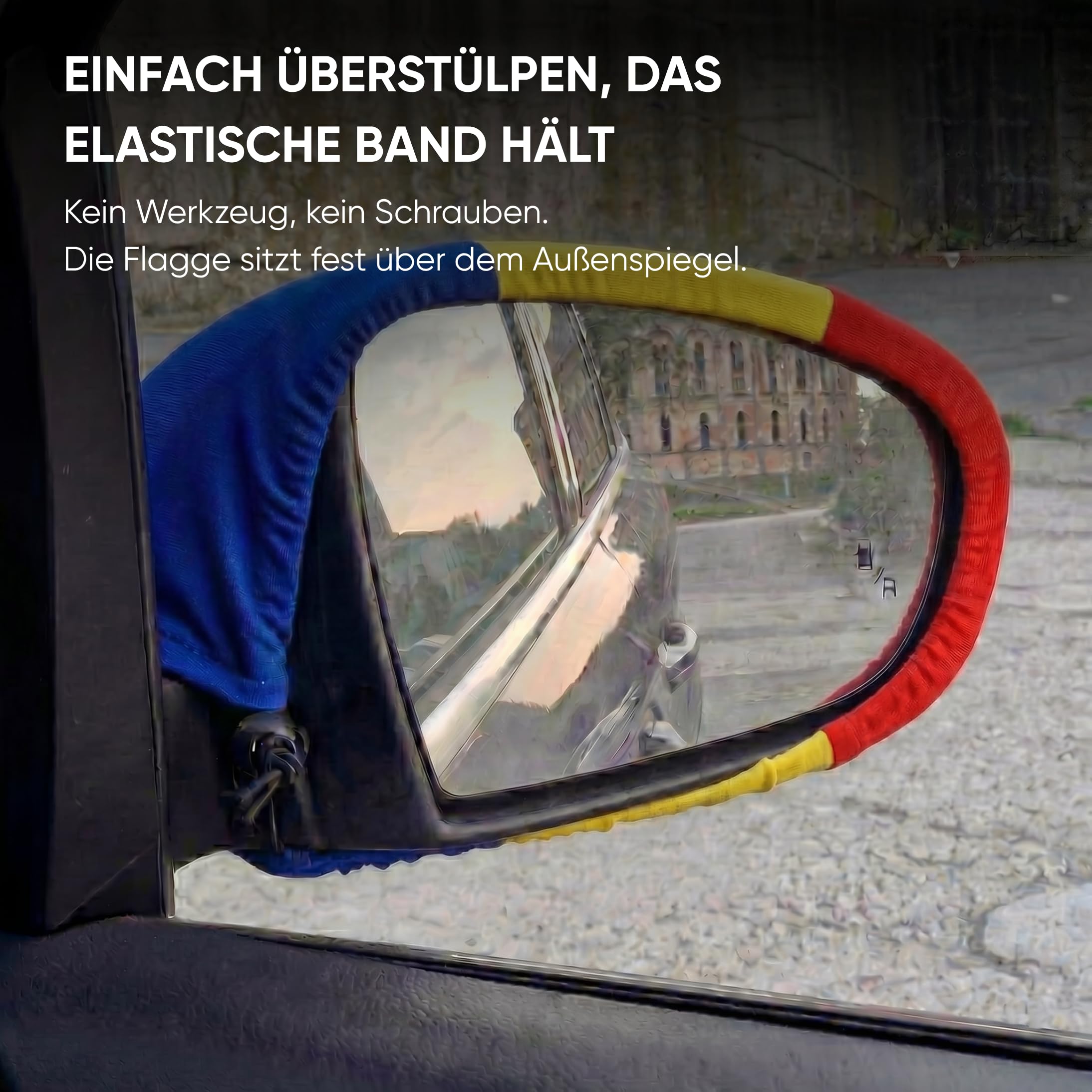 Auto Fahnen Rumänien Komplett Set - Motorhaubenfahne, 2 Autofahnen Fenster & 2 Außenspiegelfahnen, Fußball Fanartikel FZG für EM & WM, Rumänische Flagge Fahrzeug Deko