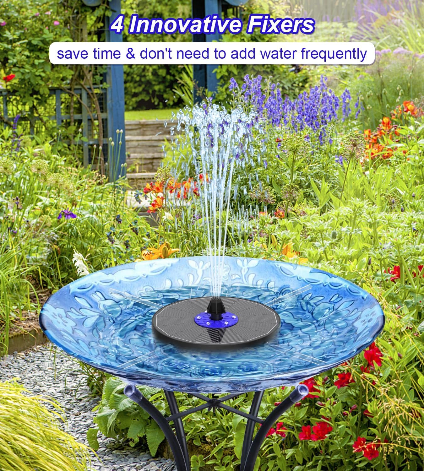 SZMP Fontaine Solaire LED Colorées, 3.5W Extérieur Flottante Pompe Bassin Solaire, 2200mAh Batterie, 2025 Fontaine Solaire Verre avec 7 Buses & 4 Tiges Fixes pour Bain d'oiseaux Aquarium Jardin