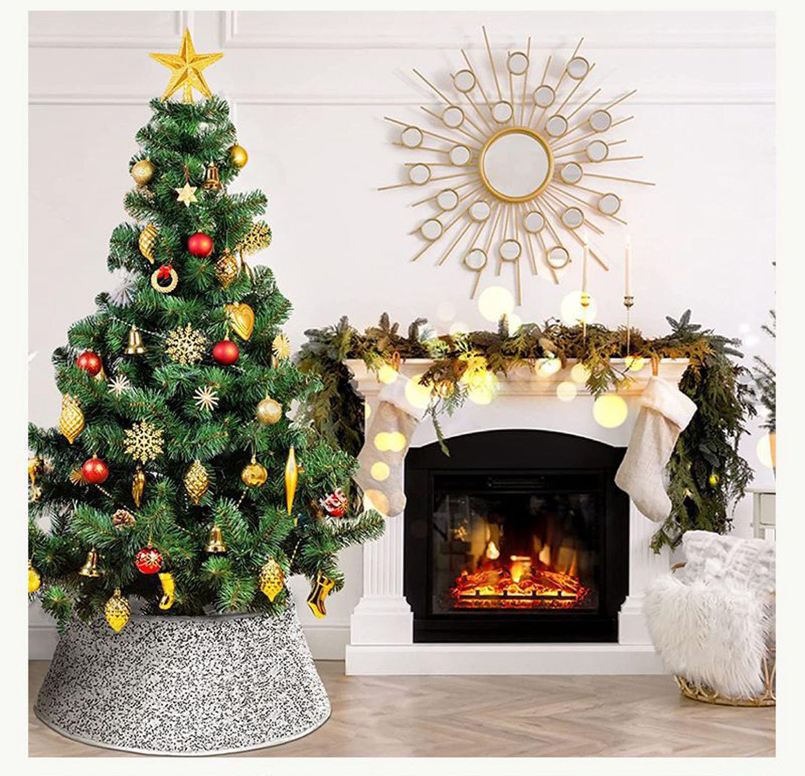Couvre-Pied de Sapin de Noël à Paillettes Blanc
