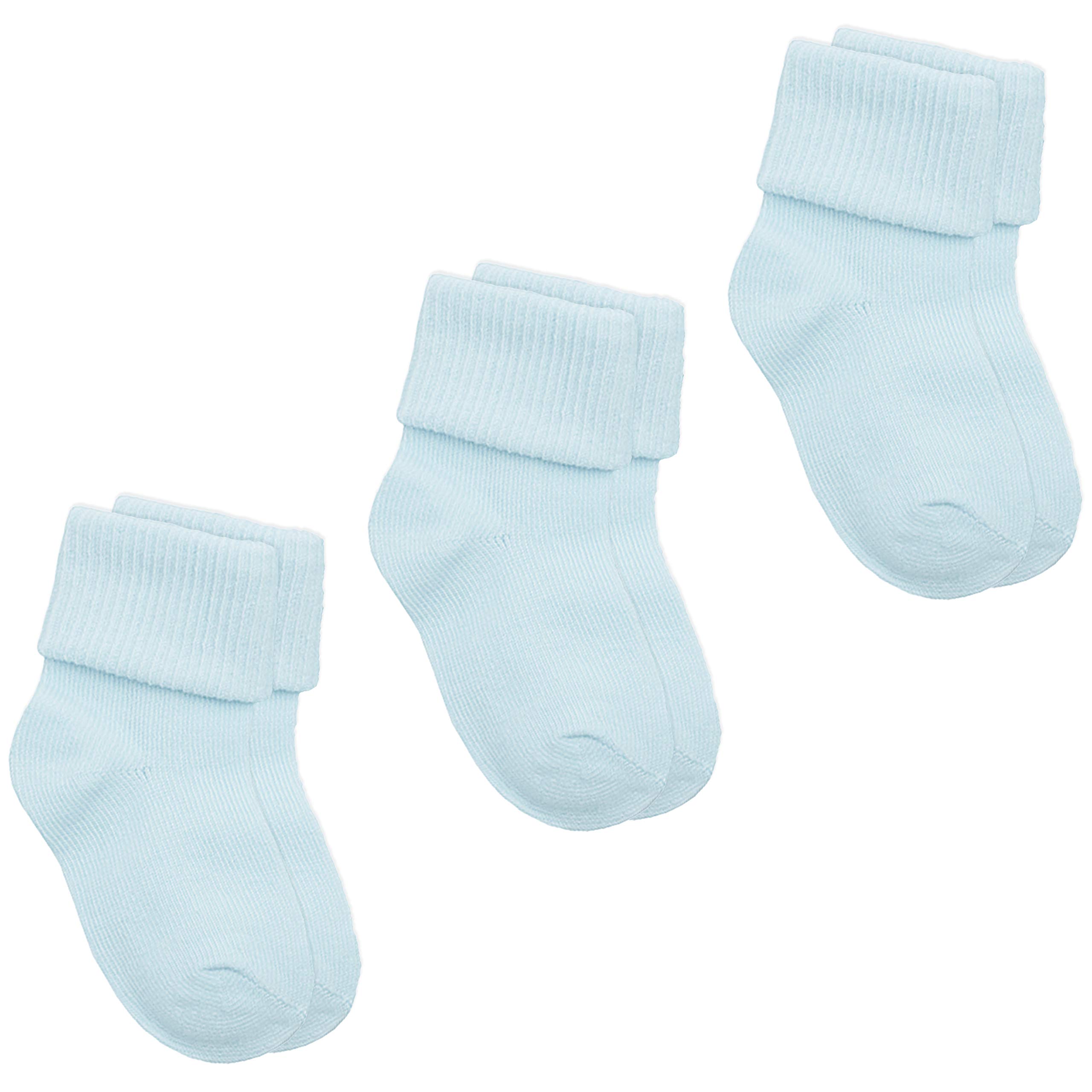 Tick Tock Baby Boys Turn Over Top TOT Socks 3 Pairs Plain Cotton Rich Blue White