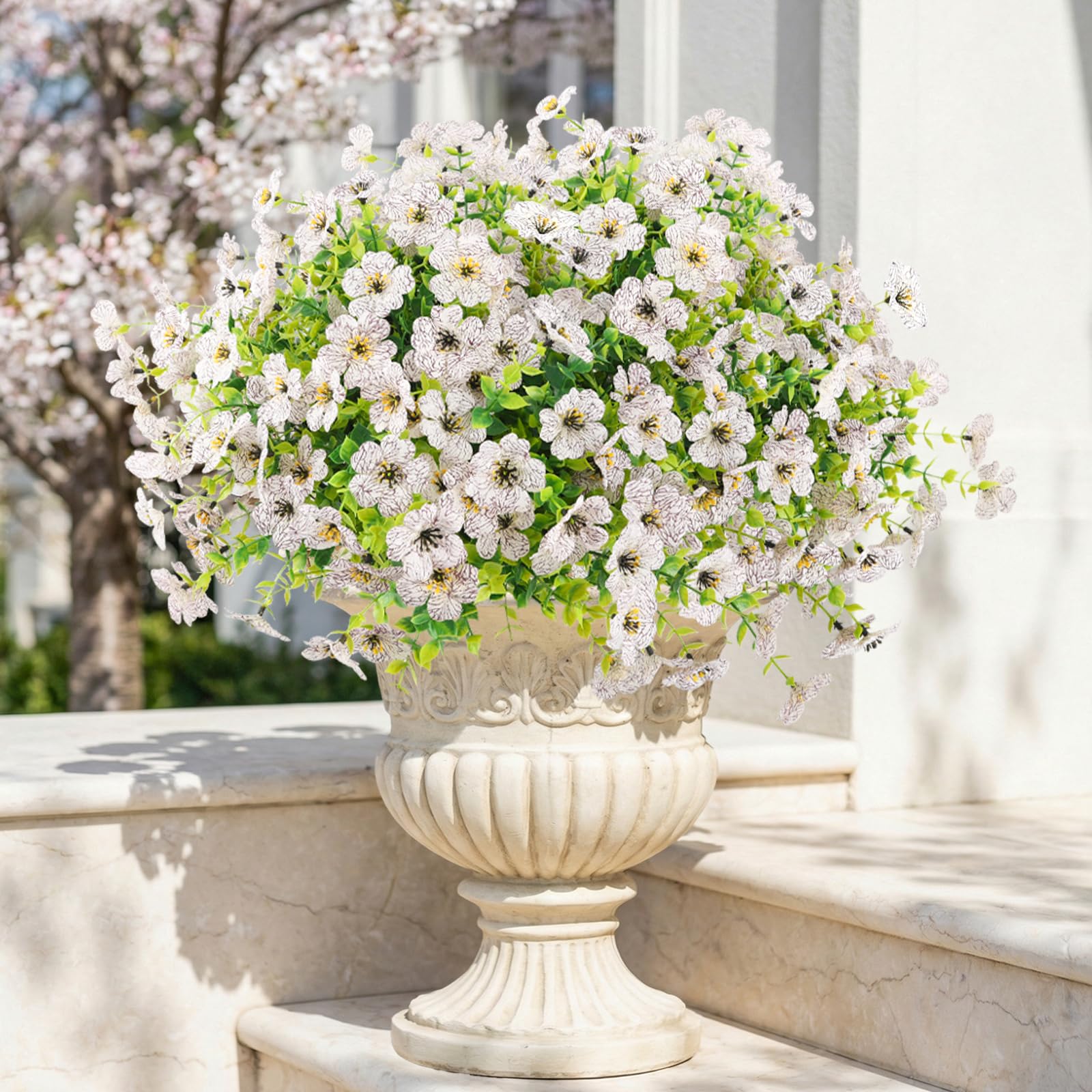 Fleurs artificielles d'extérieur blanches ATTGREAT | Lot de 12 plantes en plastique pour vase