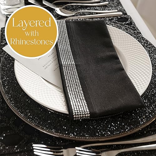 Miniatura 5 de Placa de carga luminosa, diamantes de imitación brillantes, servidor protector de plato cena, para mesa de comedor formal, evento, boda, negro, 13