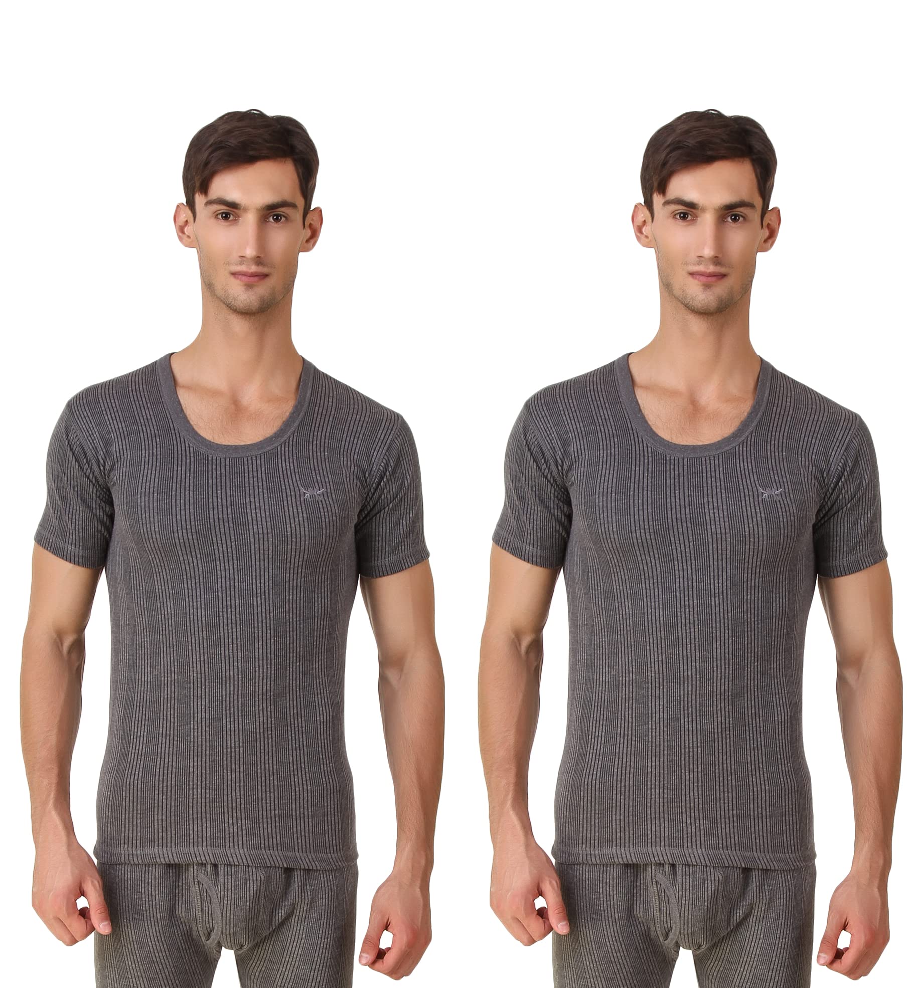 hap Men's Thermal Round Neck Top (Dark Grey)/ Half Sleeve |Short Sleeve Thermal| Body Warmer/Cosy Winter Innerwear | Pack of 2-picture-23