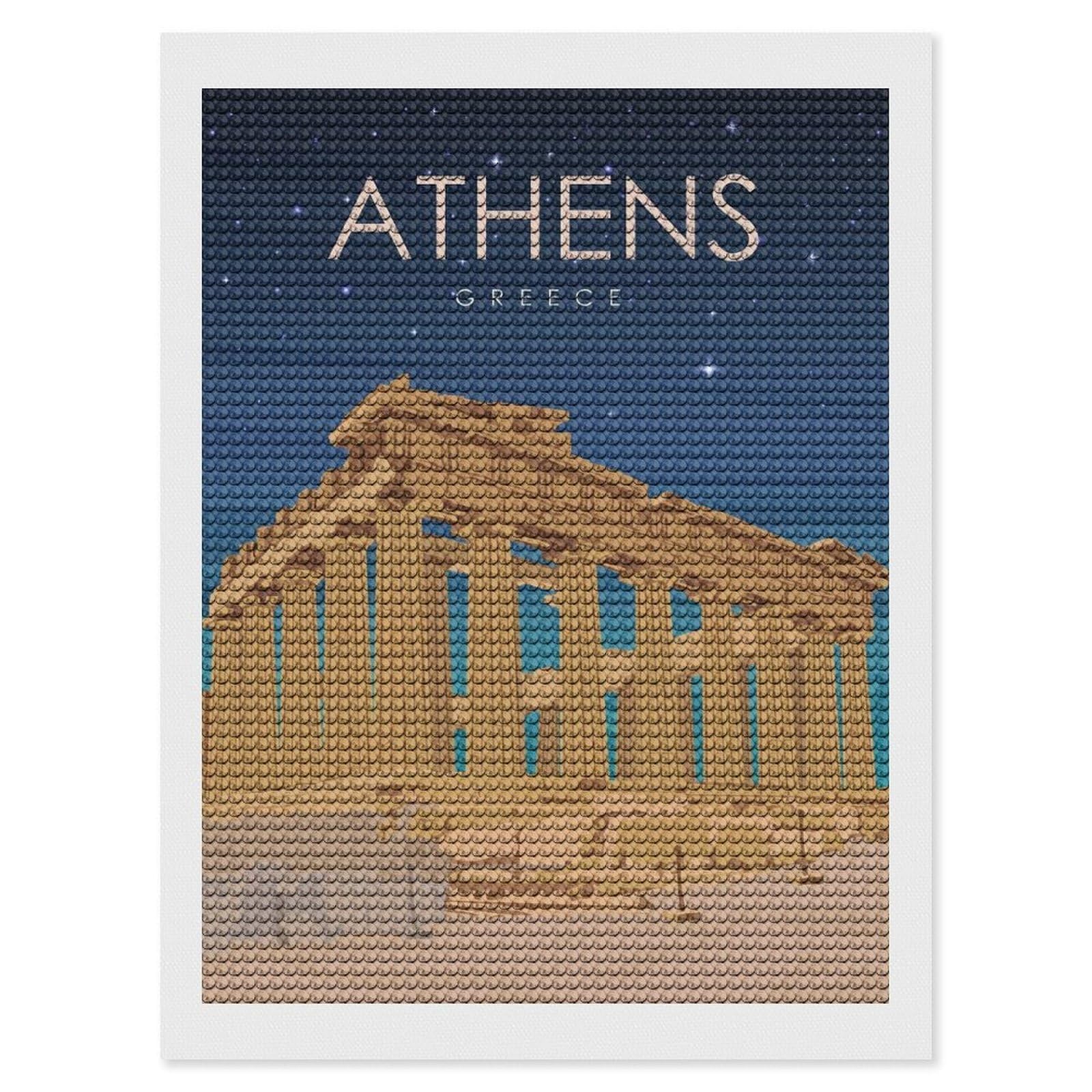 Junmoney Athens Greece at Night Diamond Painting Kit 12"x16", Easy Handmade Project, Cosy Home Accent, for Craft Lovers, Holiday Gift Idea