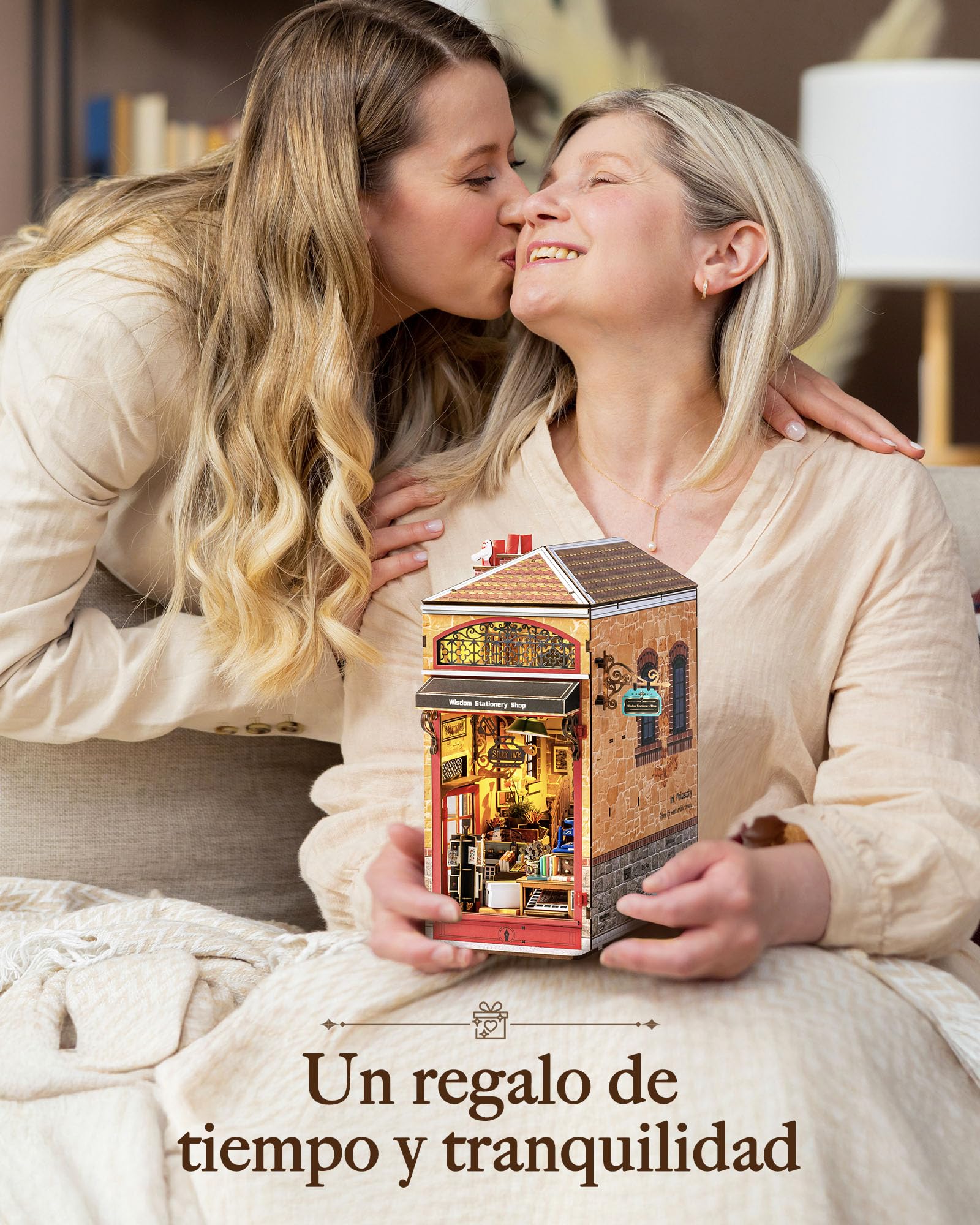 Rolife Book Nook Kit Casas Miniaturas para Montar Papelería de la Sabiduría Puzzle Madera 3D Adultos con Luces Decoracion Hogar Libro Maquetas para Construir Adultos Regalo para Madre Niños