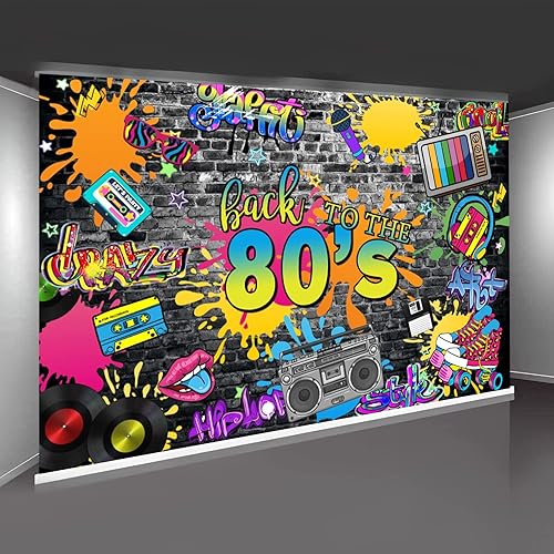 Miniatura 3 de CSFOTO Fondo de fiesta de regreso a los años 80 de 7 x 5 pies, fondo colorido de graffiti para fotografía de pared, música retro, rock punk,