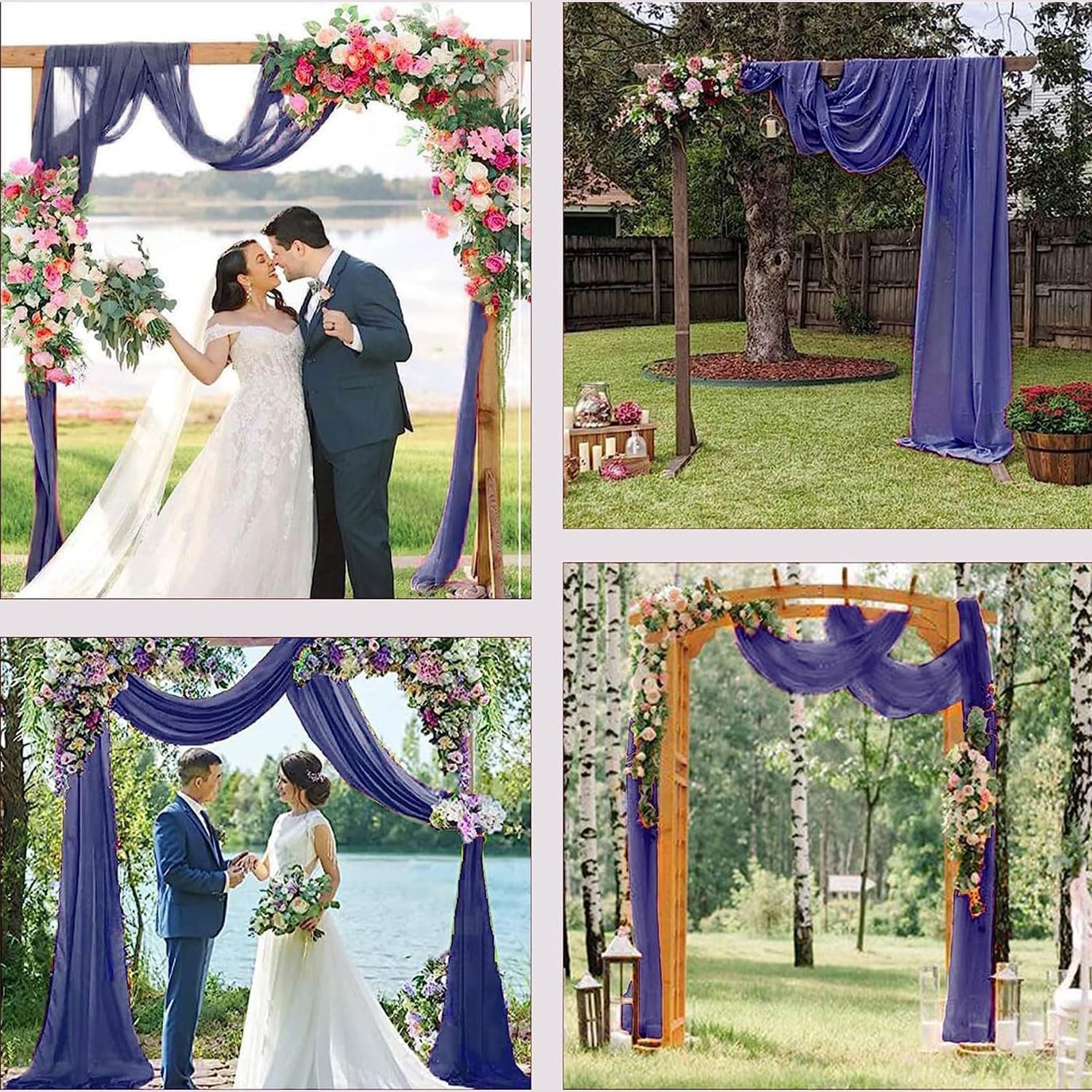 HUHJYUGE Voilage Arche Mariage Bleu, Rideau Arche de Mariage, Mariage Arche Tenture Voilage, Extérieur Mariage Rideau Tulle, pour Décoration de Mariage, Cérémonie, Fête (1 1000cm)