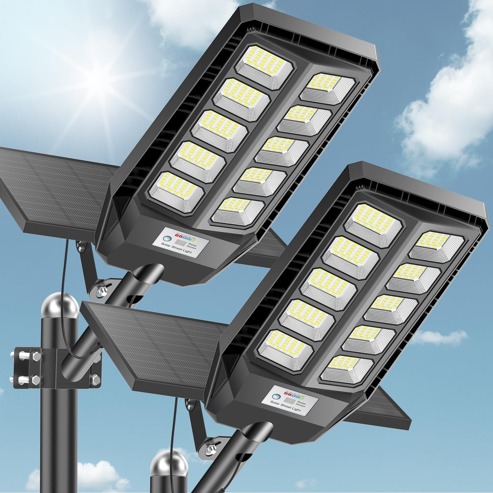 VOOJOY 8500W Solar Lights Outdoor Waterproof 7000K Dusk to Dawn Solar Street Lights Outdoor Motion Sensor with Remote