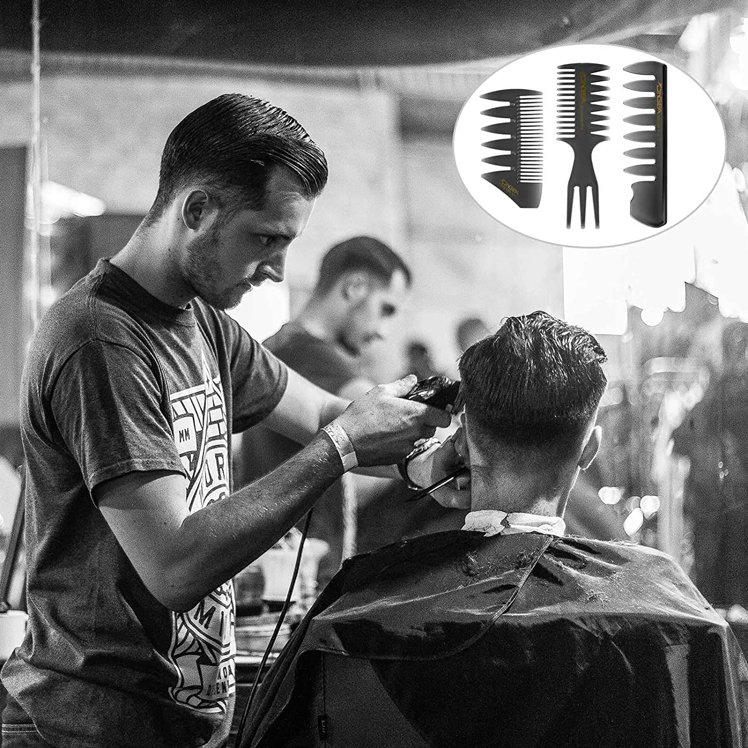 Kamm-Set Mit Breiten Zähnen Aus Karbonfaser – Antistatisch & Hitzebeständig Für Alle Haartypen