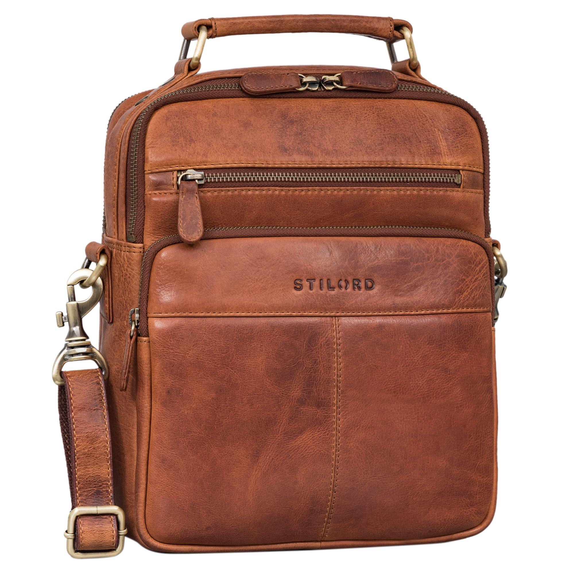 STILORD 'Joe' Modische Herrentasche zum Umhängen aus Leder Schultertasche Männer Umhängetasche Echtleder Studenten Tasche, Farbe:kara - cognac