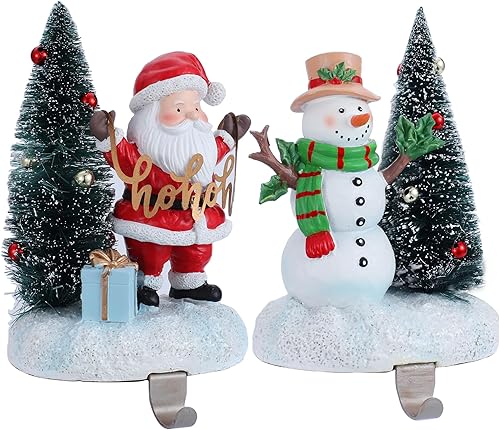 Miniatura 10 de Desami Juego de 2 soportes para calcetines de árbol de Navidad para chimenea, manto, guirnalda, clips de manto, ganchos para calcetines, ganchos de