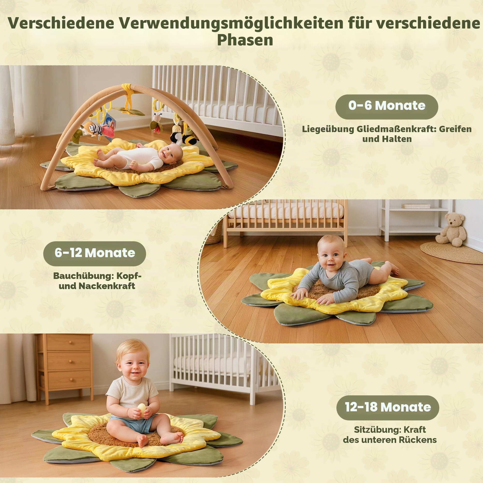 ROBUD Spielbogen Baby, Spieldecke Baby Gym Activity Decke für Bauchzeit mit 7 Abnehmbare Spielzeuge zum Greifen, Baby Krabbeldecke als Geschenk, Sensorisches Spielmatte für Neugeborene
