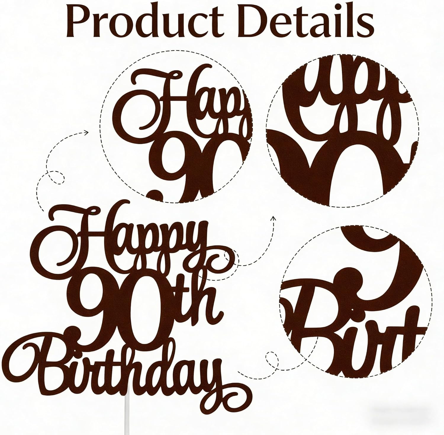 "90th Birthday Cake Topper - Luxury Complete Set with 90 Number, Hearts & Stars - Thick Cardboard Non-Edible Decorations for Milestone Celebration - Damage-Proof Packaging"
