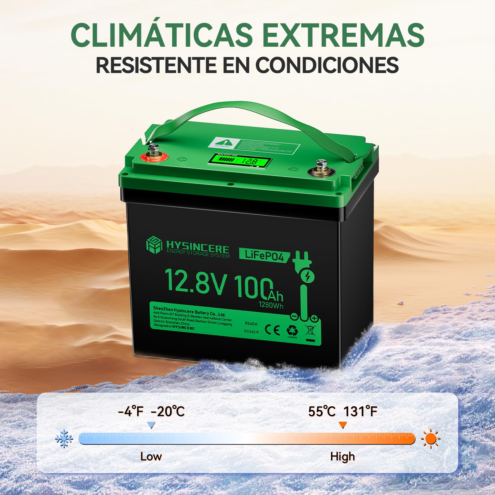 Bateria de Litio Mini LiFePO4 12V 100Ah con LED 1Pack, 100 A BMS Inteligente y Máx.15.000 ciclos, Batería de Ciclo Profundo de 12 V 1280 Wh Recargable para Autocaravana, Camping