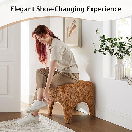 Miniatura 3 de Taburete Otomano Cuadrado Moderno de Boucle de 17", Taburete de Tocador para Maquillaje, Reposapiés Rectangular para Sofá, Taburete Otomano Tapizado