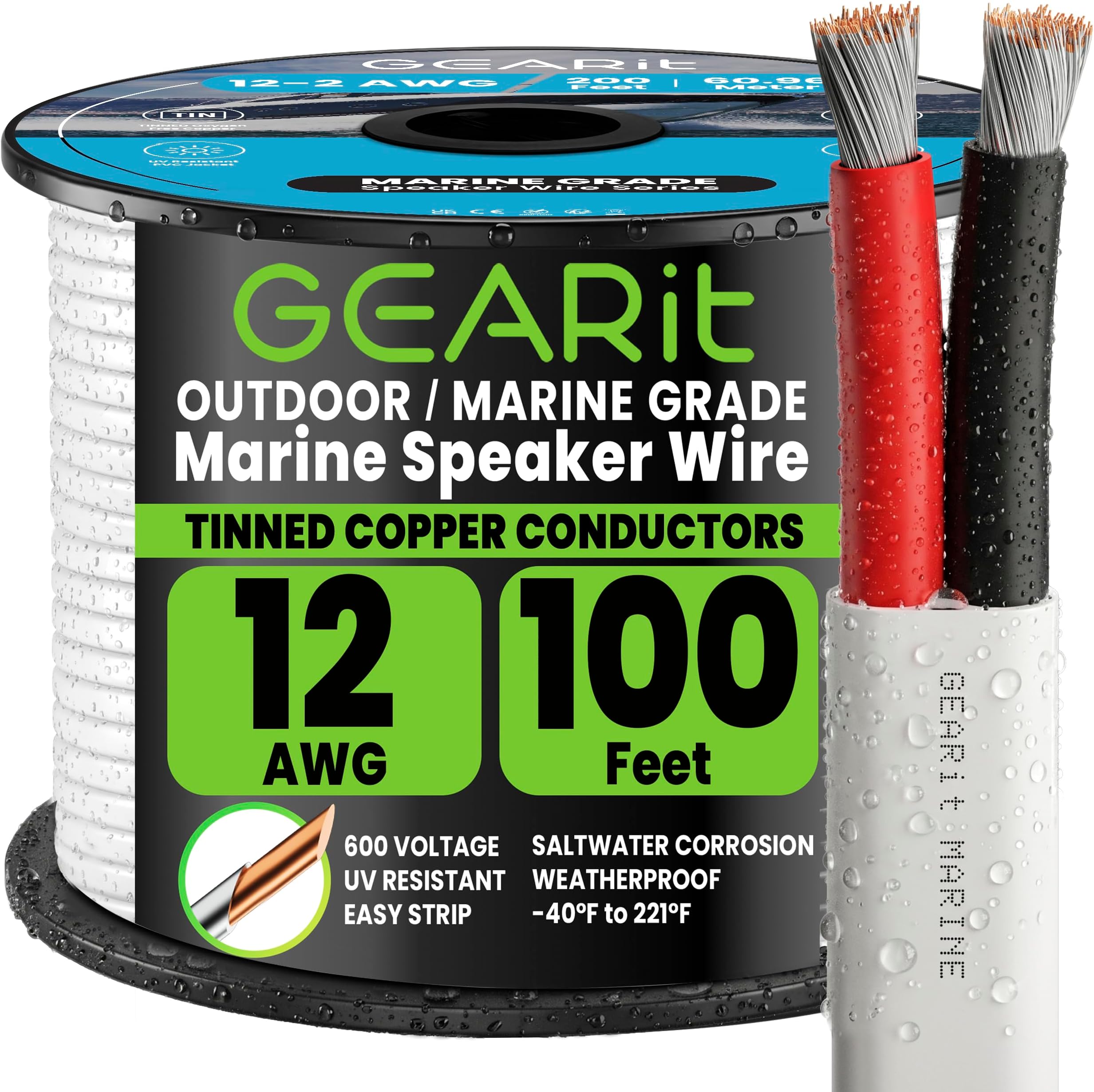 12/2 Marine Wire (100 Feet) 12AWG Gauge - Tinned OFC Copper/Marine Grade Speaker Cable/Duplex / 2 Conductors - OFC Oxygen-Free Copper, White 100ft
