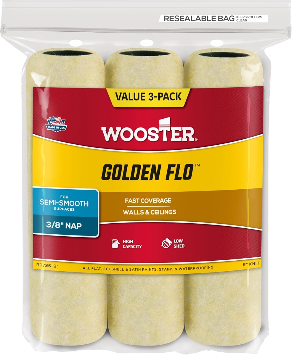 Wooster RR726-9 Golden Flo Paint Roller Cover 3/8" Nap 9" 3-Pack