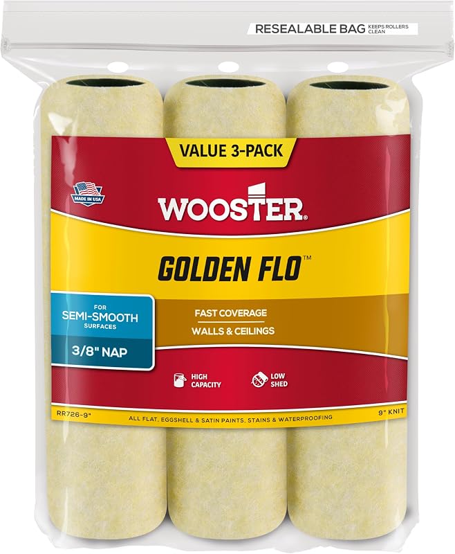 Wooster RR726-9 Golden Flo Paint Roller Cover 3/8" Nap 9" 3-Pack