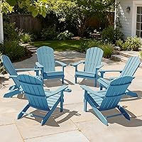 Vista 10 de YEFU Silla Adirondack Resistente a la Intemperie: Sillas Adirondack de Plástico - Sillas de Patio con Portavasos y Textura de Madera - Silla