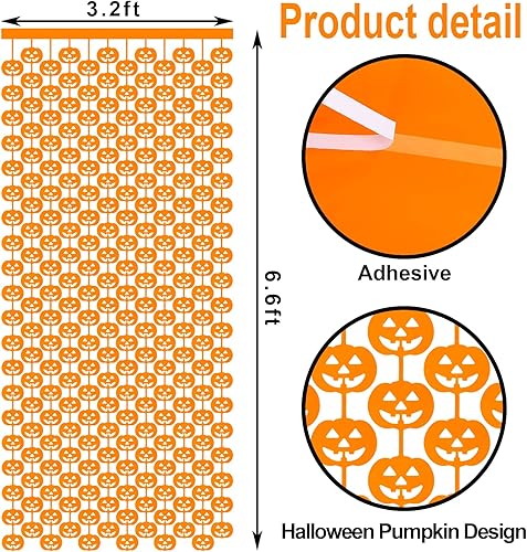 Miniatura 2 de CCINEE Paquete de 3 accesorios para cabina de fotos de calabaza naranja, cortinas de flecos de aluminio de 3.3 x 6.6 pies, telón de fondo de fotos,