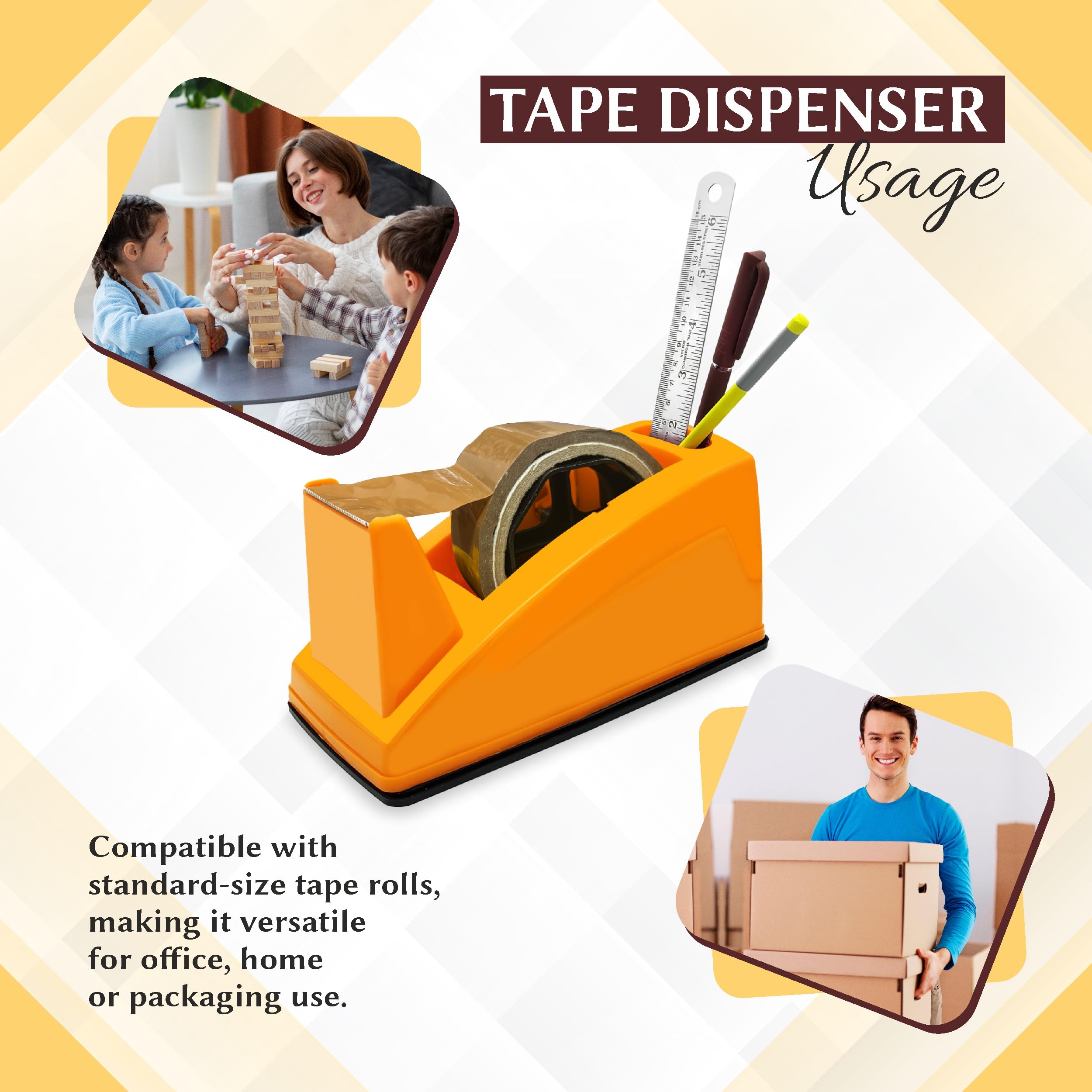 YAJNAS Dispenser per nastro adesivo per imballaggio, pesante e antiscivolo, 5,1 cm, dispenser per nastro in cellophane per casa, ufficio, scuola (colore casuale)
