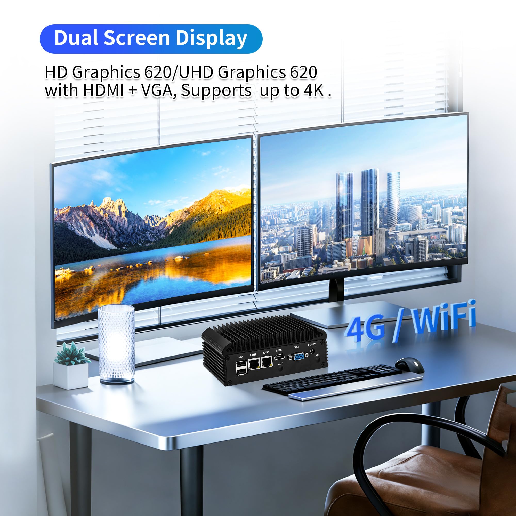 CWWK Mini PC Fanless Industrial i5-8250U 4C/8T, 2X RS232/RS485 COM, 2 x Gigabit LAN, Micro Embedded Computer Box, DDR4 8GB RAM 256GB NVMe SSD, SIM, SATA, mPCIe, HD, VGA, 6USB